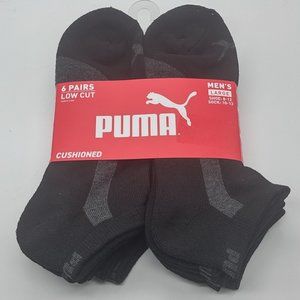 Puma men’s low cut crew socks cushioned black 6 pack size 8-12